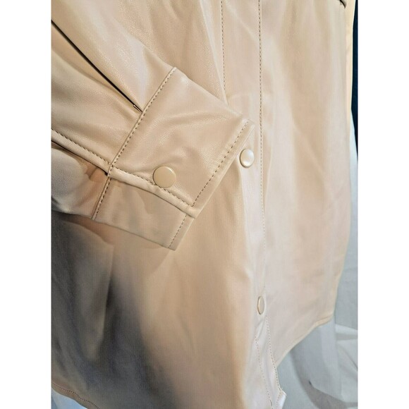 Stoosh Faux Leather Sand Tan Shacket Shirt Jacket M Fleece Lined - Picture 6 of 14